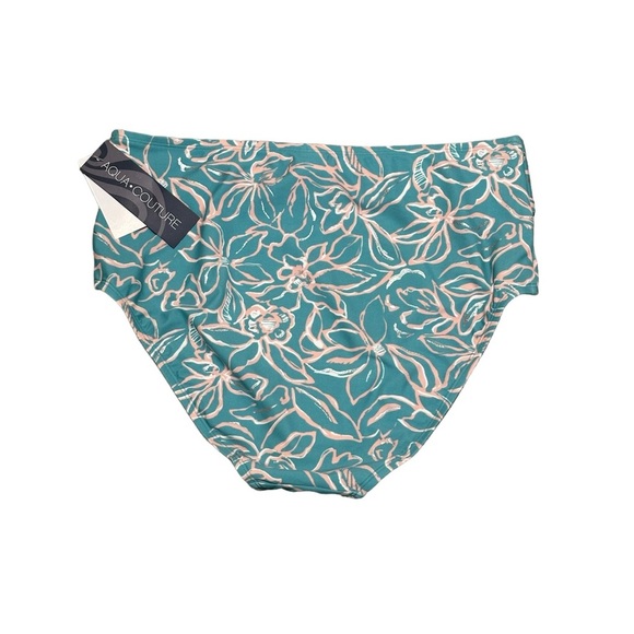 Aqua Couture Large Swim Bikini Bottom Hipster Flowers Tropical Teal Swimwear NWT - Picture 4 of 8